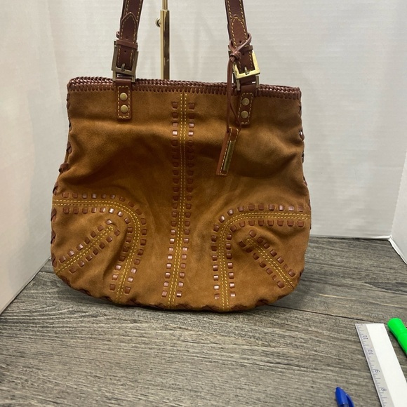 Antonio Melani Brown Studded Leather Tote Bag suede. - Picture 1 of 8